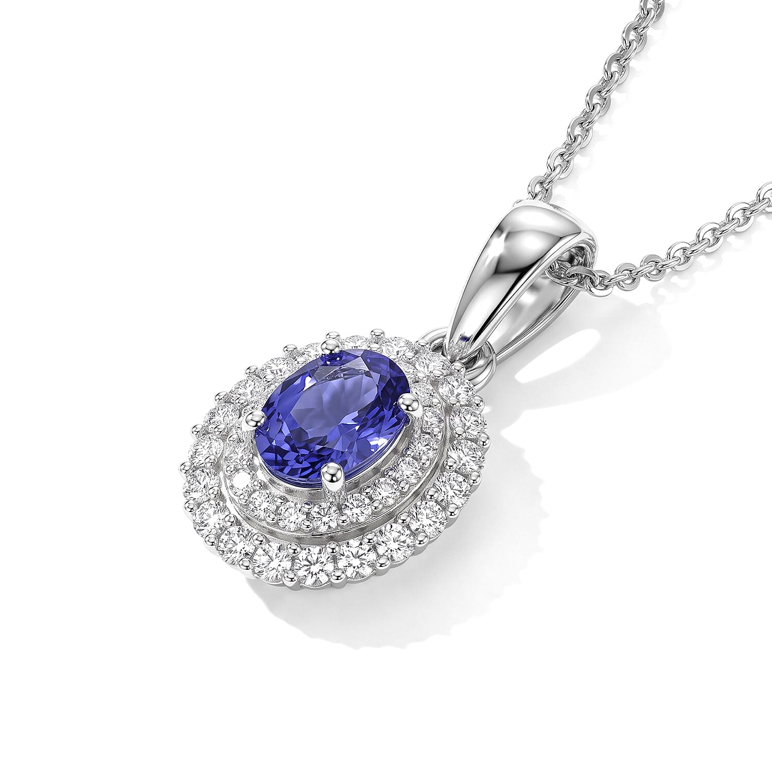 D'Joy Premium Tanzanite and Moissanite 1.00 ctw Pendant Necklace in Rhodium Over Sterling Silver 20 Inches