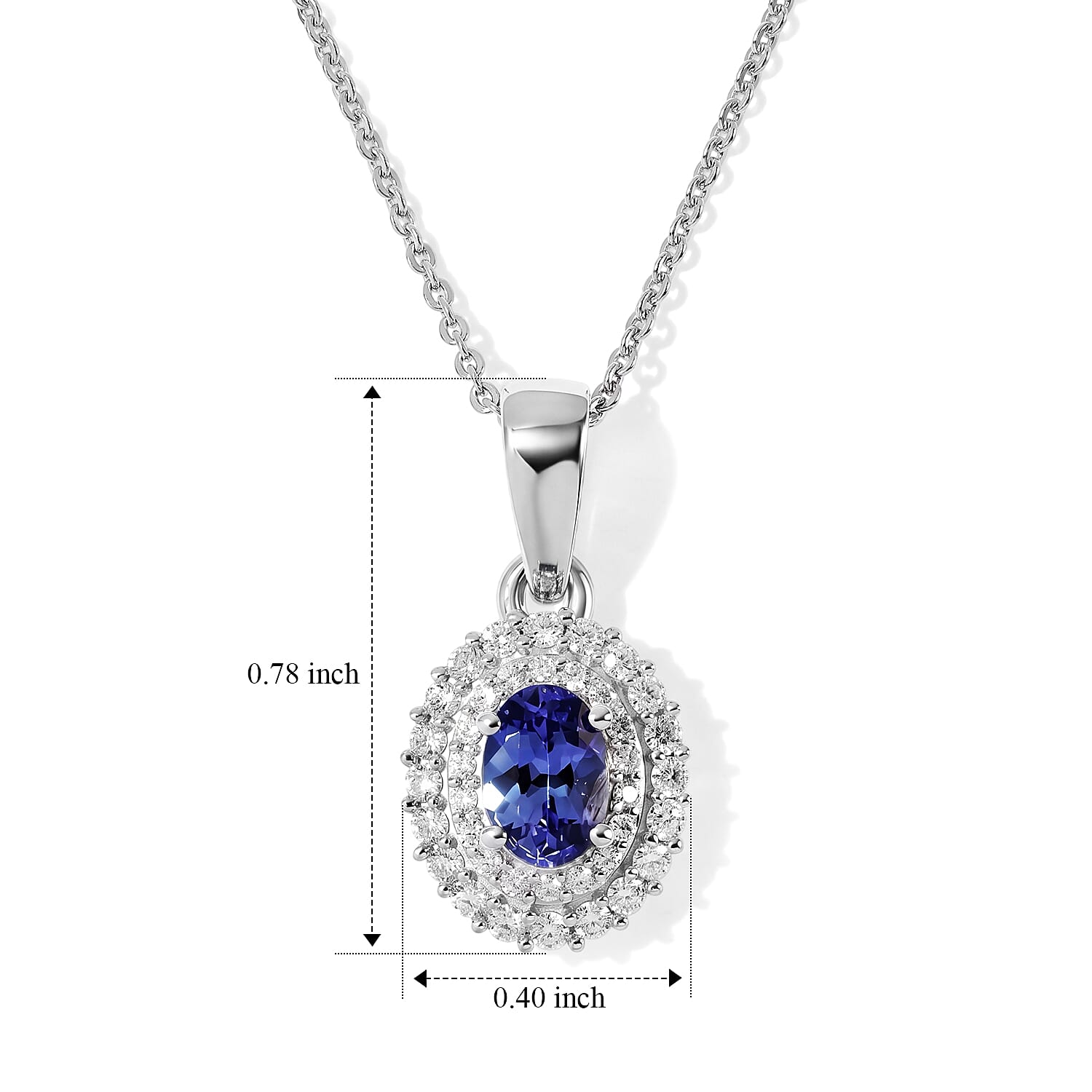 D'Joy Premium Tanzanite and Moissanite 1.00 ctw Pendant Necklace in Rhodium Over Sterling Silver 20 Inches