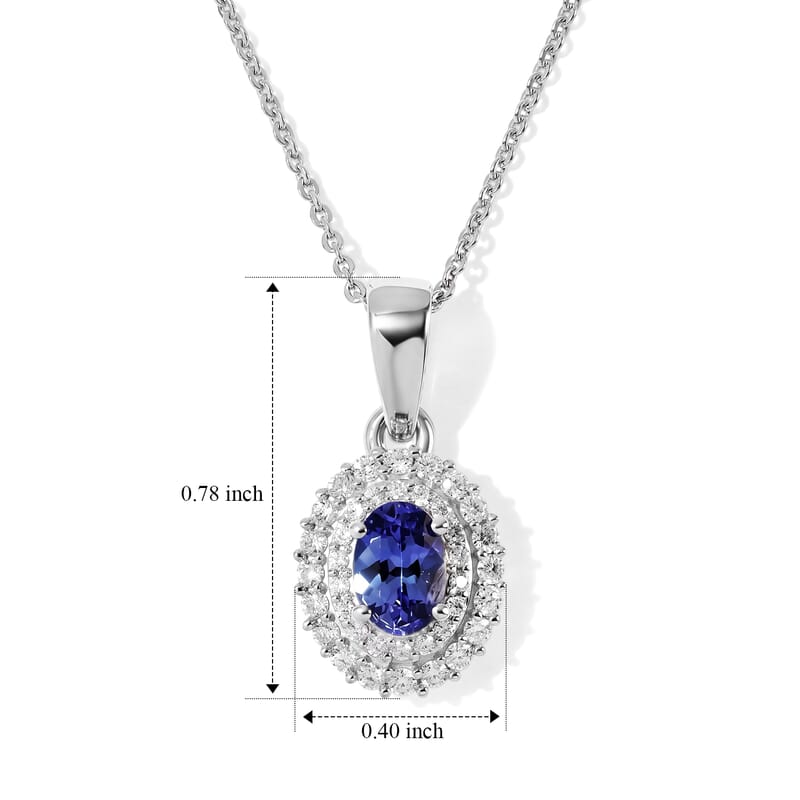 D'Joy Premium Tanzanite and Moissanite 1.00 ctw Pendant Necklace in Rhodium Over Sterling Silver 20 Inches
