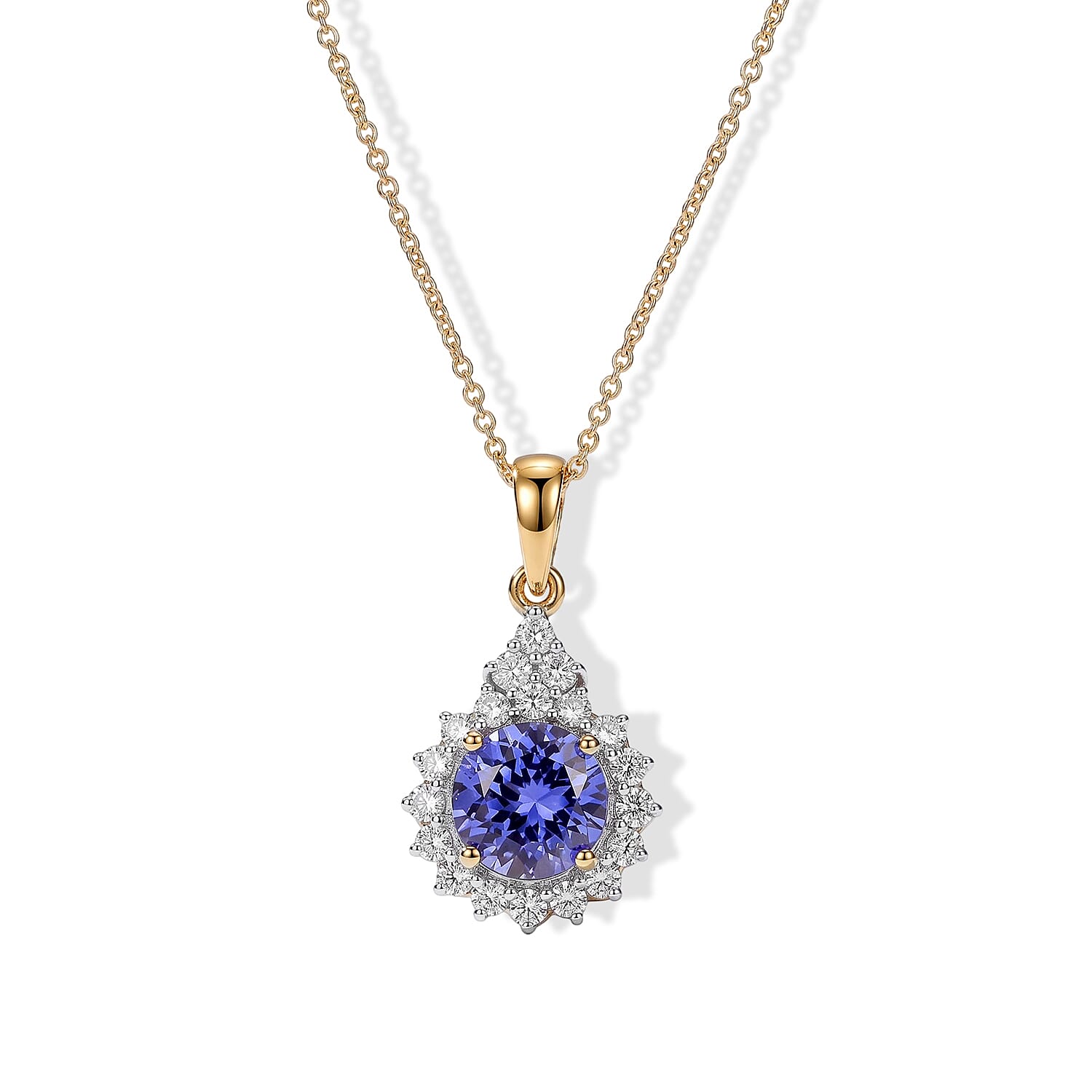 Certified and Appraised AAA Tanzanite and Luxuriant Lab Grown Diamond G-H SI 2.70 ctw Pendant Necklace in 10K Yellow Gold (18 Inches)