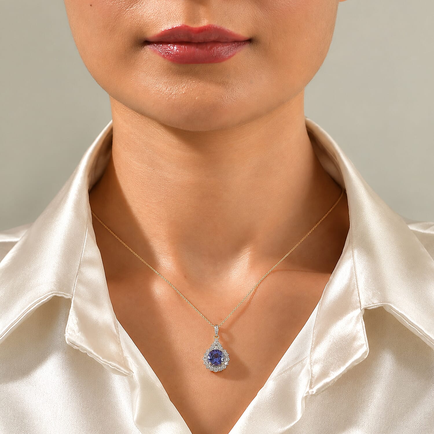 Certified and Appraised AAA Tanzanite and Luxuriant Lab Grown Diamond G-H SI 2.70 ctw Pendant Necklace in 10K Yellow Gold (18 Inches)