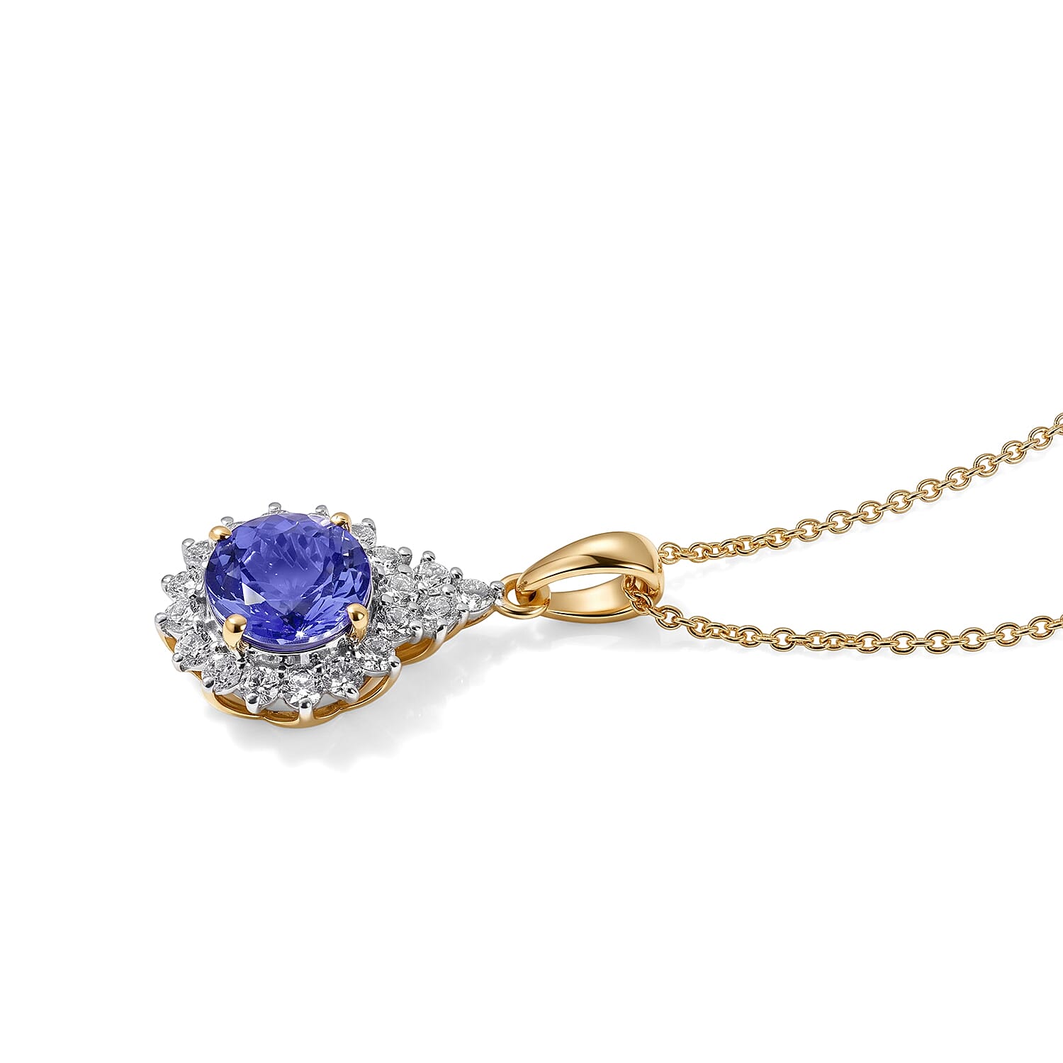 Certified and Appraised AAA Tanzanite and Luxuriant Lab Grown Diamond G-H SI 2.70 ctw Pendant Necklace in 10K Yellow Gold (18 Inches)