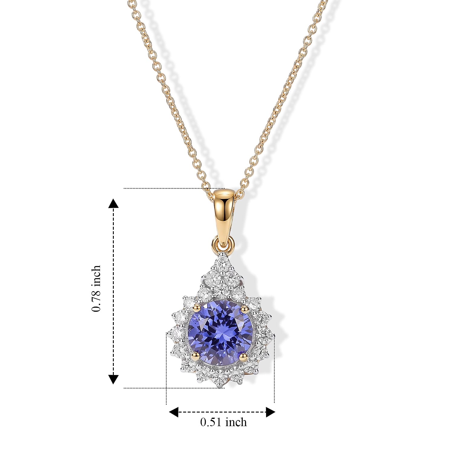 Certified and Appraised AAA Tanzanite and Luxuriant Lab Grown Diamond G-H SI 2.70 ctw Pendant Necklace in 10K Yellow Gold (18 Inches)