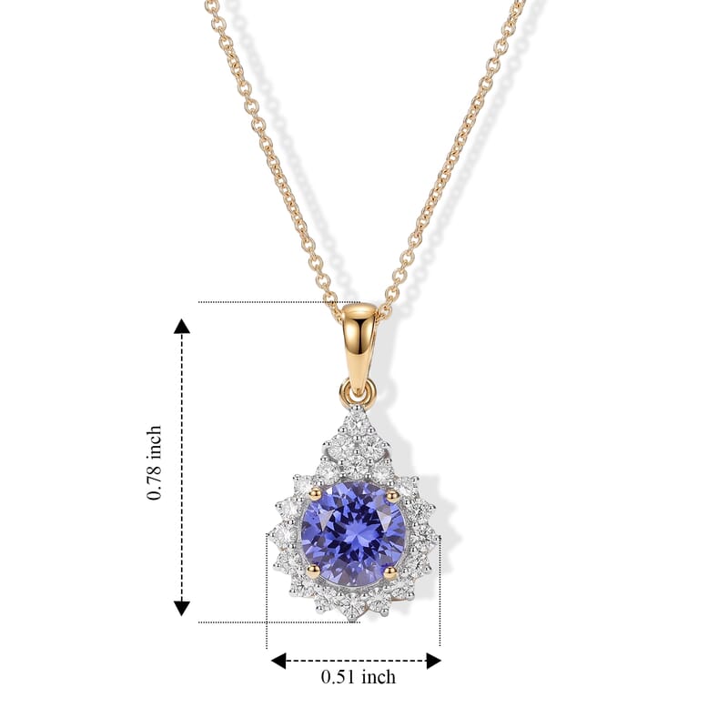 Certified and Appraised AAA Tanzanite and Luxuriant Lab Grown Diamond G-H SI 2.70 ctw Pendant Necklace in 10K Yellow Gold (18 Inches)