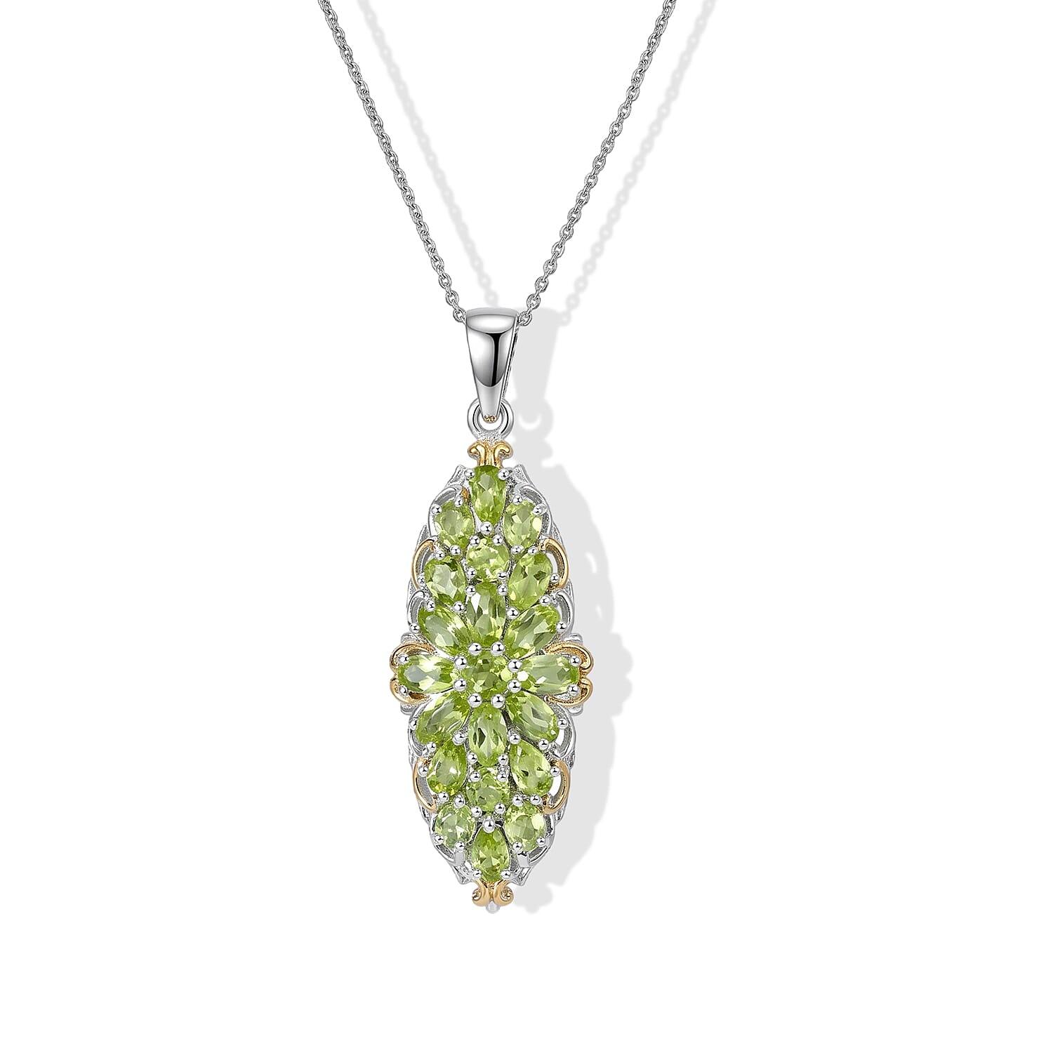 D''Joy Premium Hebei Peridot 4.50 ctw Pendant Necklace in 18K Vermeil YG and Rhodium Over Sterling Silver 20 Inches