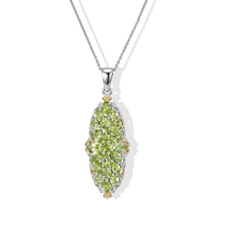 D'Joy Premium Hebei Peridot 4.50 ctw Pendant Necklace in 18K Vermeil YG and Rhodium Over Sterling Silver 20 Inches