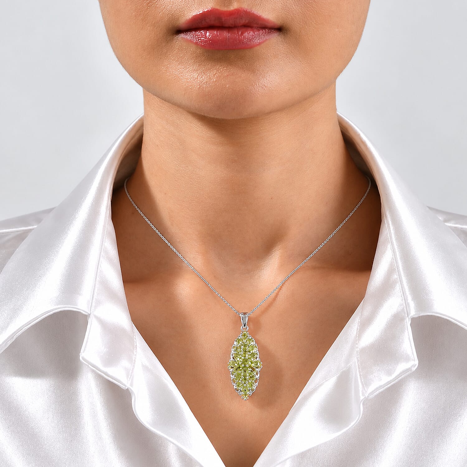 D'Joy Premium Hebei Peridot 4.50 ctw Pendant Necklace in 18K Vermeil YG and Rhodium Over Sterling Silver 20 Inches