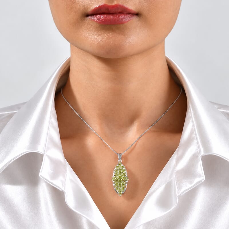 D'Joy Premium Hebei Peridot 4.50 ctw Pendant Necklace in 18K Vermeil YG and Rhodium Over Sterling Silver 20 Inches
