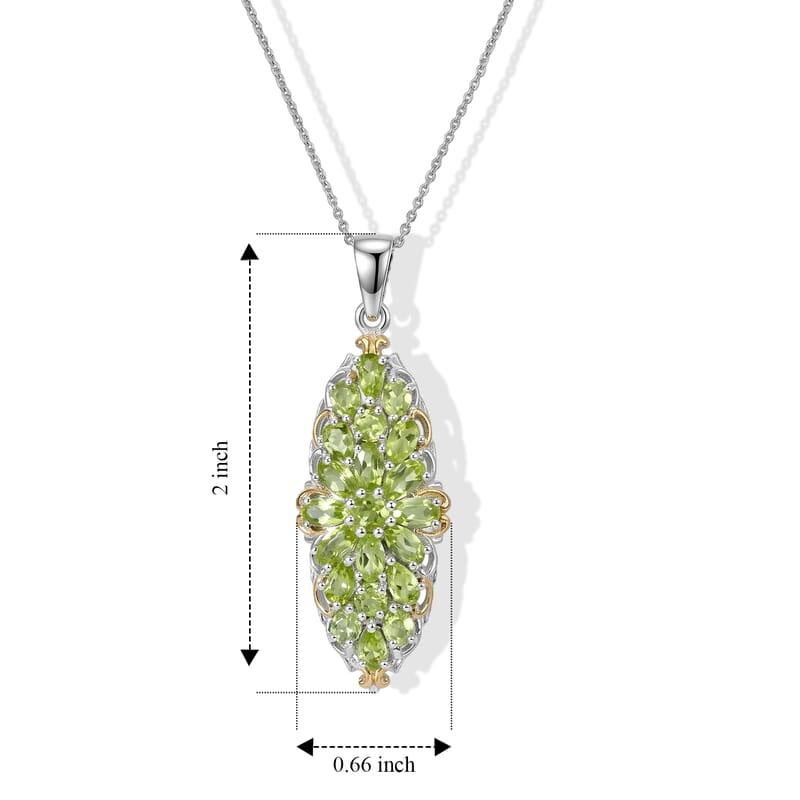 D'Joy Premium Hebei Peridot 4.50 ctw Pendant Necklace in 18K Vermeil YG and Rhodium Over Sterling Silver 20 Inches