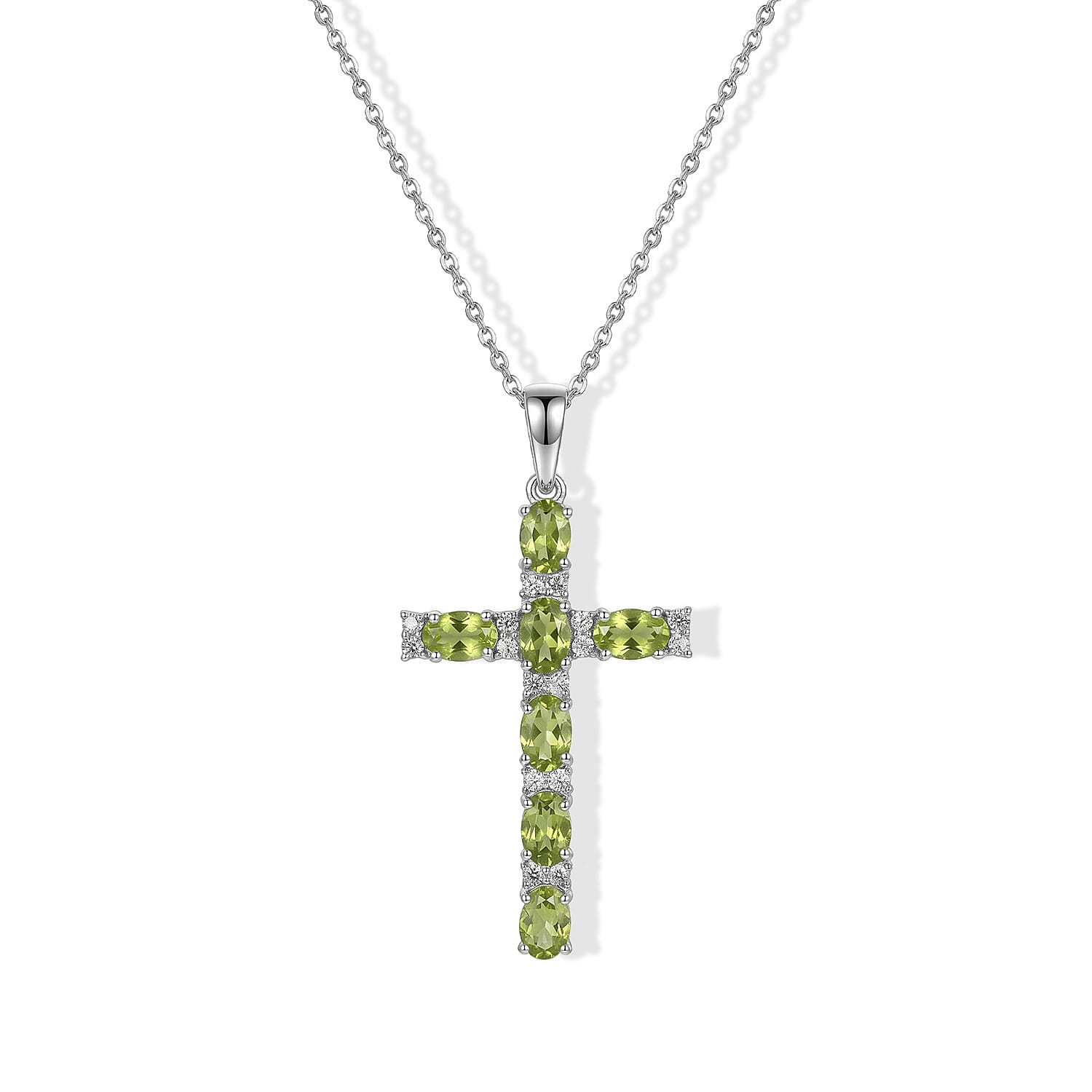 D''Joy Premium Hebei Peridot and White Zircon 4.00 ctw Pendant Necklace in Rhodium Over Sterling Silver 20 Inches