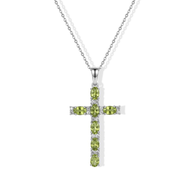 D'Joy Premium Hebei Peridot and White Zircon 4.00 ctw Pendant Necklace in Rhodium Over Sterling Silver 20 Inches