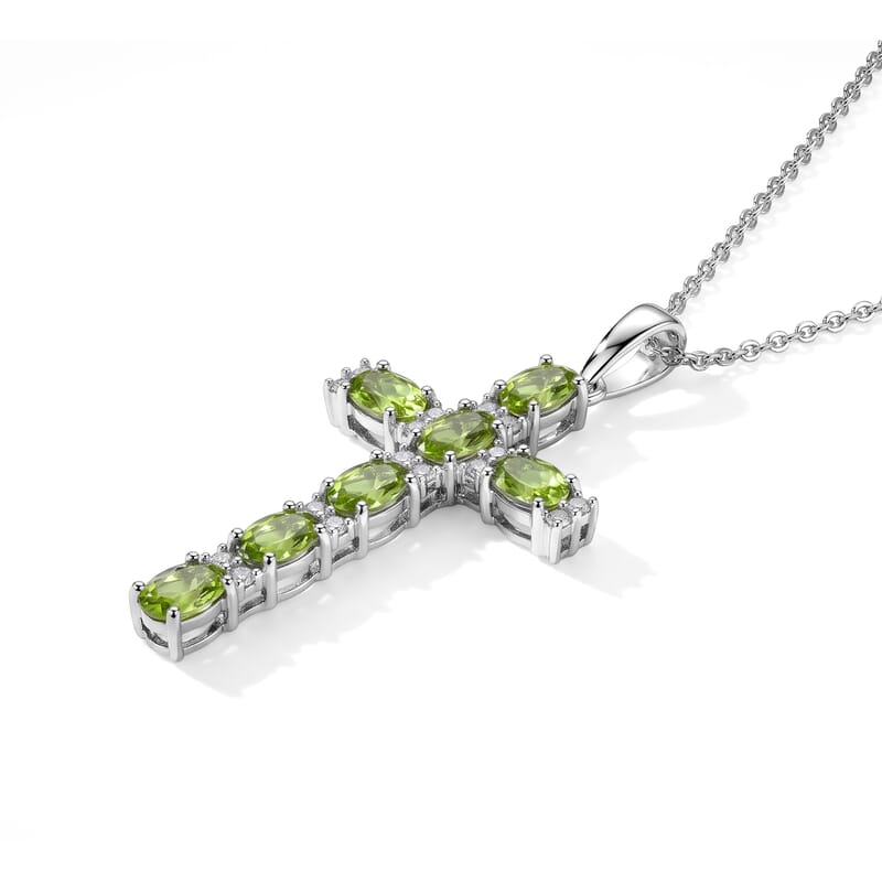 D'Joy Premium Hebei Peridot and White Zircon 4.00 ctw Pendant Necklace in Rhodium Over Sterling Silver 20 Inches