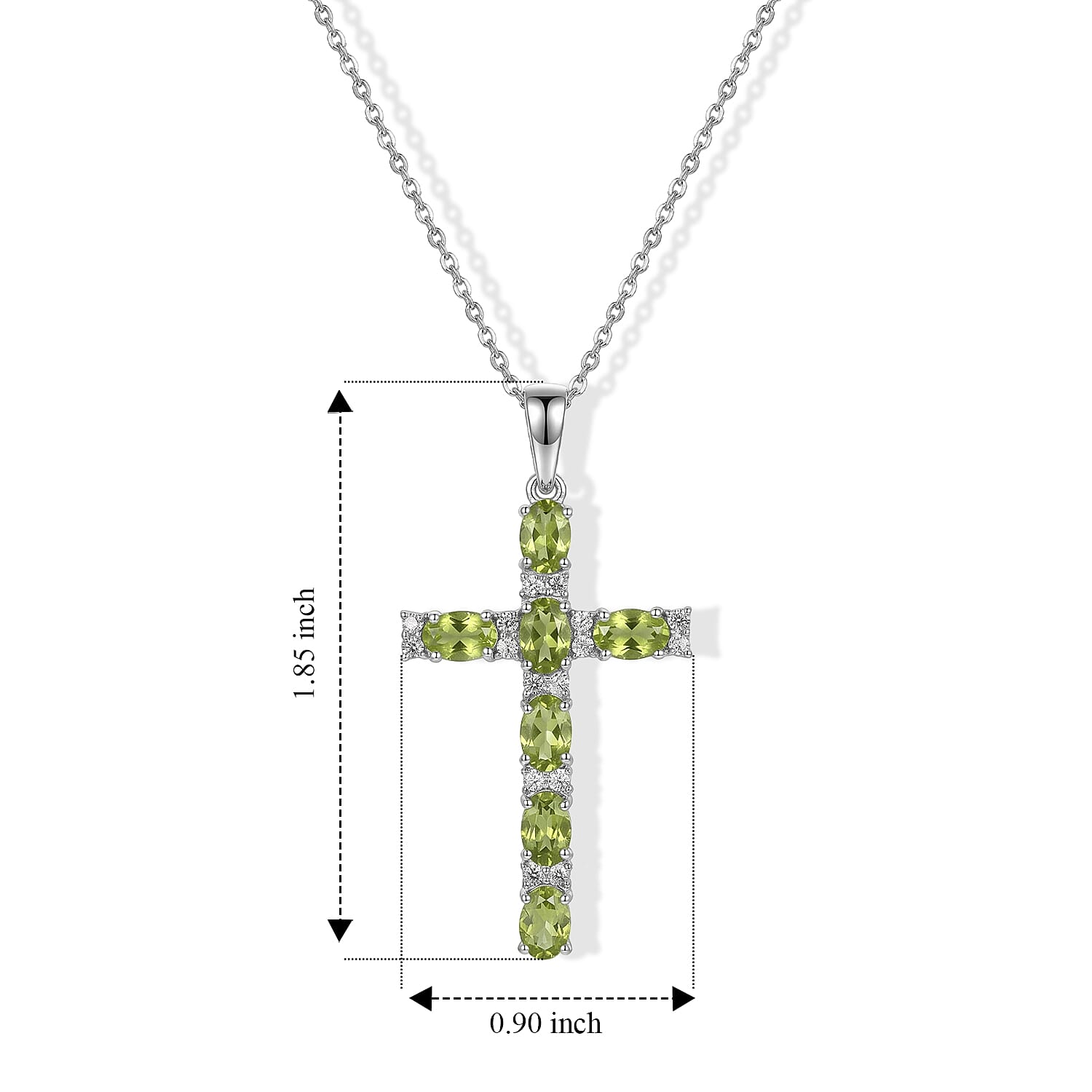 D'Joy Premium Hebei Peridot and White Zircon 4.00 ctw Pendant Necklace in Rhodium Over Sterling Silver 20 Inches
