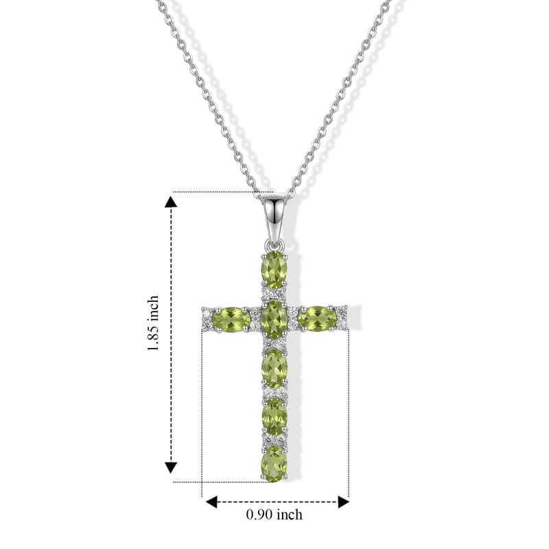 D'Joy Premium Hebei Peridot and White Zircon 4.00 ctw Pendant Necklace in Rhodium Over Sterling Silver 20 Inches