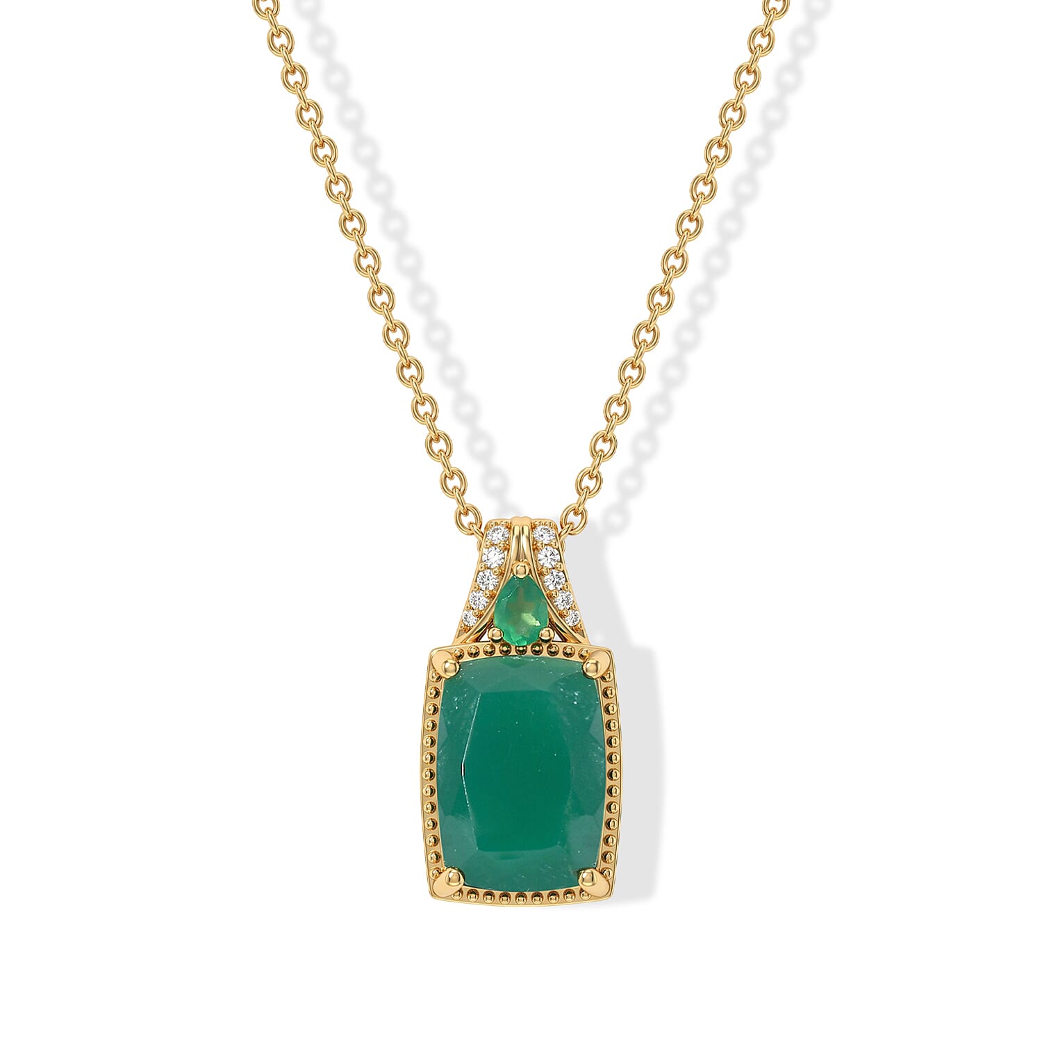 EverTrue Premium Verde Onyx and White Zircon 6.80 ctw Pendant in 18K YG Plated with ION Plated YG Stainless Steel Necklace 20 Inches