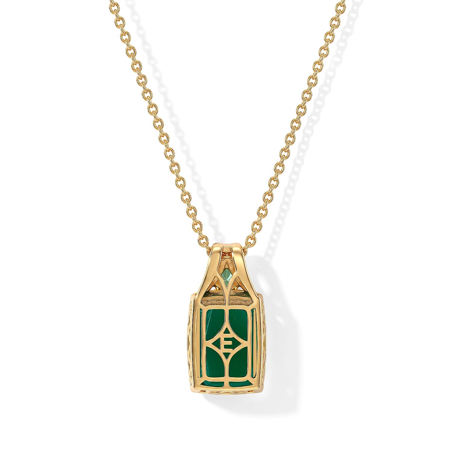 EverTrue Premium Verde Onyx and White Zircon 6.80 ctw Pendant in 18K YG Plated with ION Plated YG Stainless Steel Necklace 20 Inches