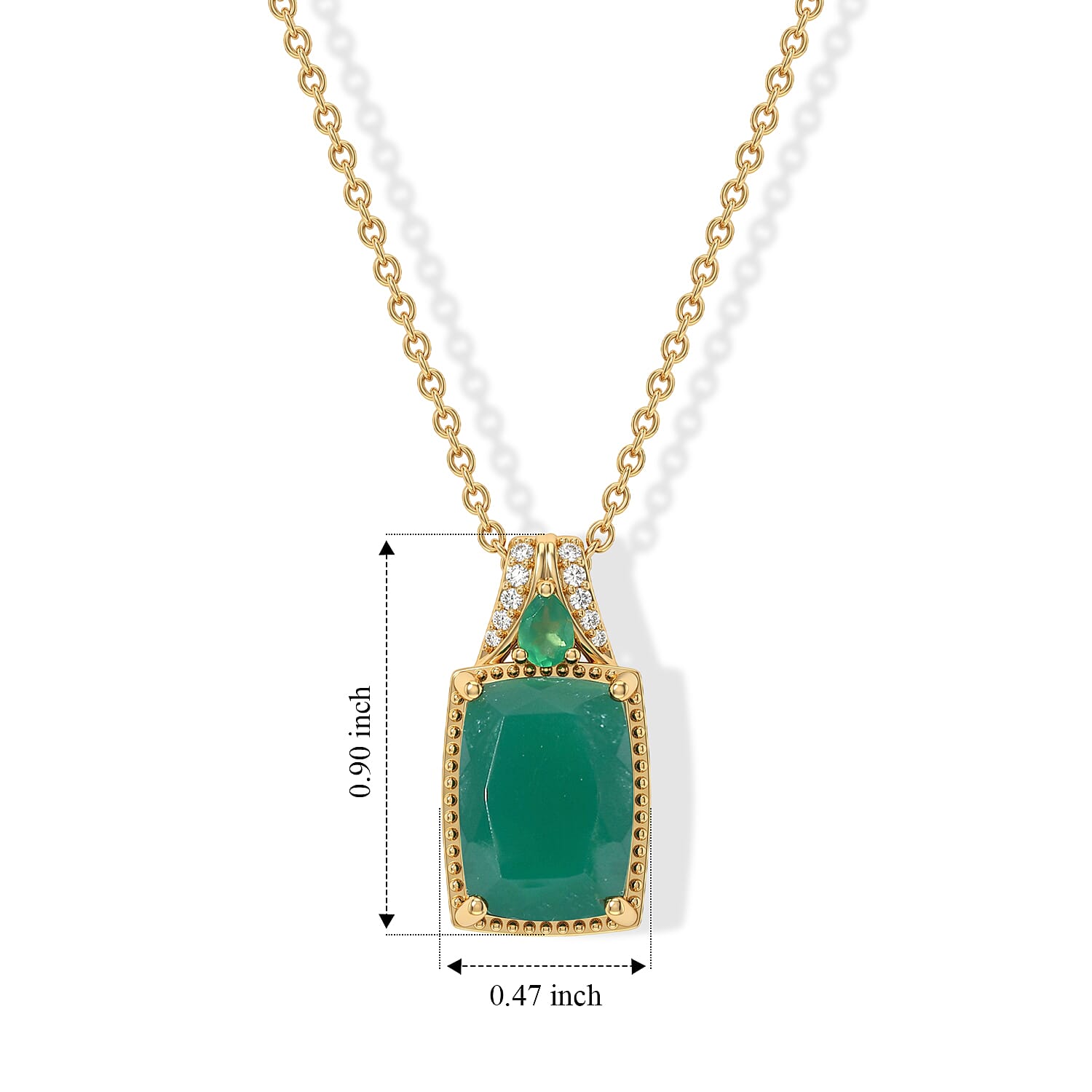 EverTrue Premium Verde Onyx and White Zircon 6.80 ctw Pendant in 18K YG Plated with ION Plated YG Stainless Steel Necklace 20 Inches