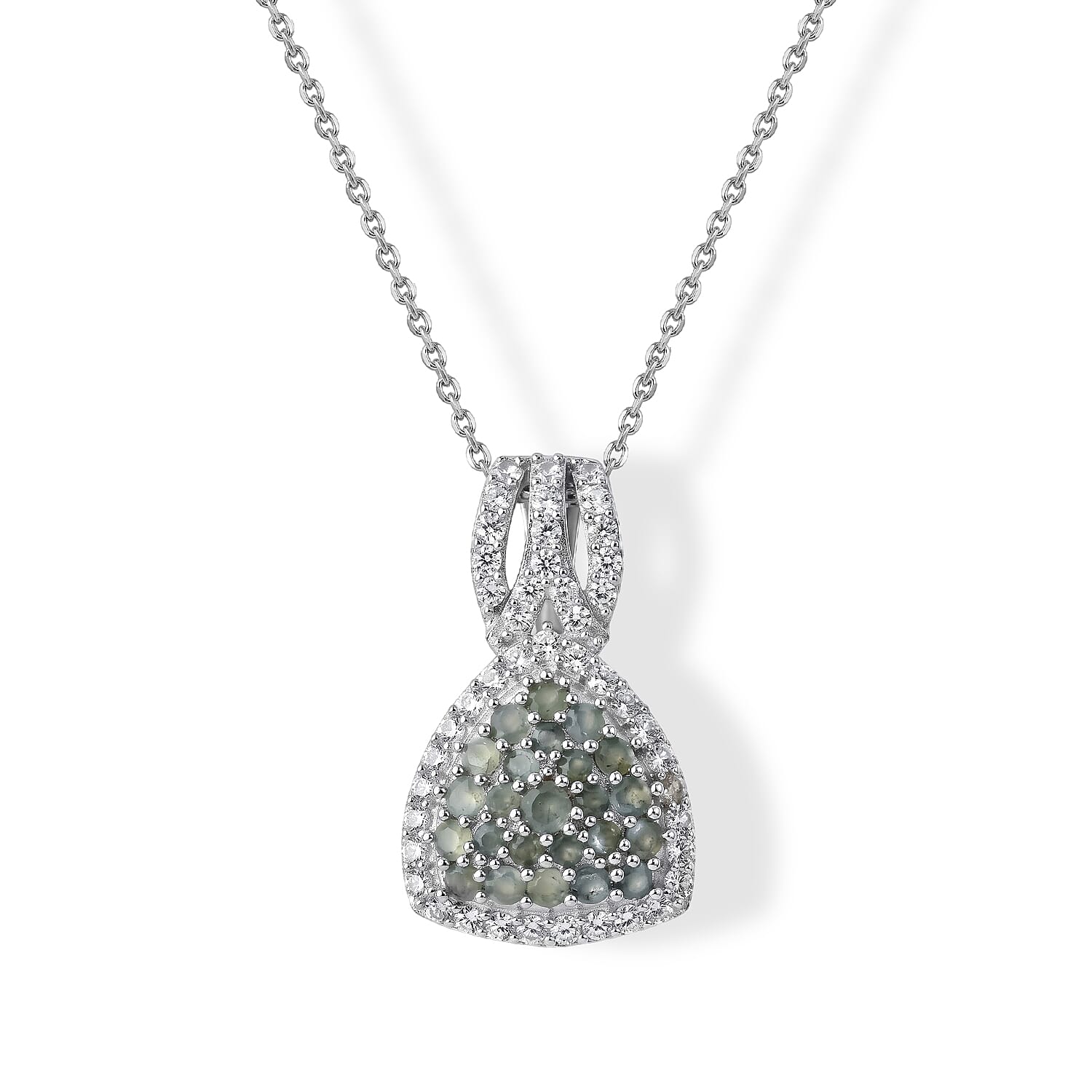 D'Joy Narsipatnam Alexandrite, White Zircon Pendant Necklace (20 Inches) in Rhodium Over Sterling Silver 1.90 ctw