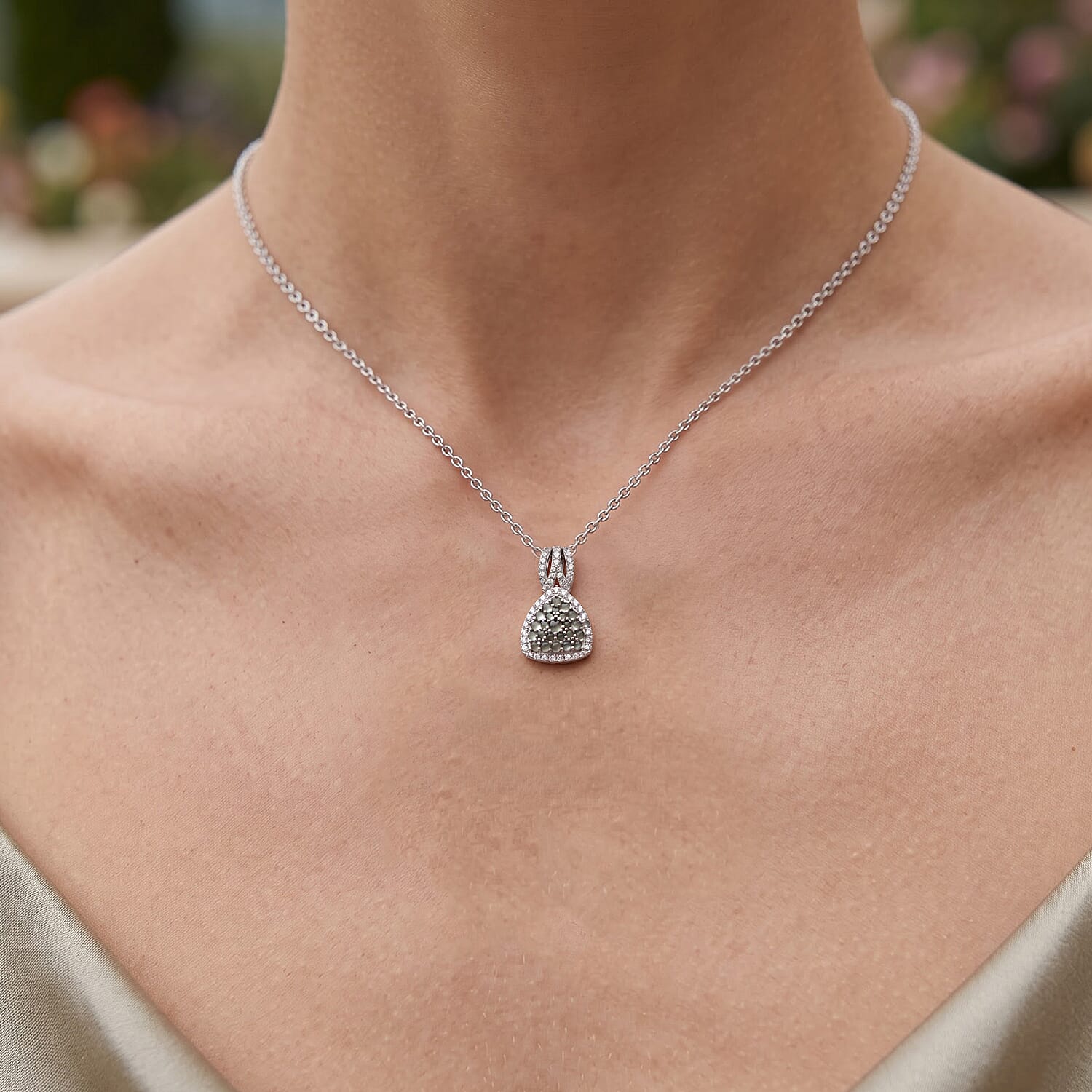 D'Joy Narsipatnam Alexandrite and White Zircon 1.90 ctw Symphony Pendant Necklace in Rhodium Over Sterling Silver 20 Inches