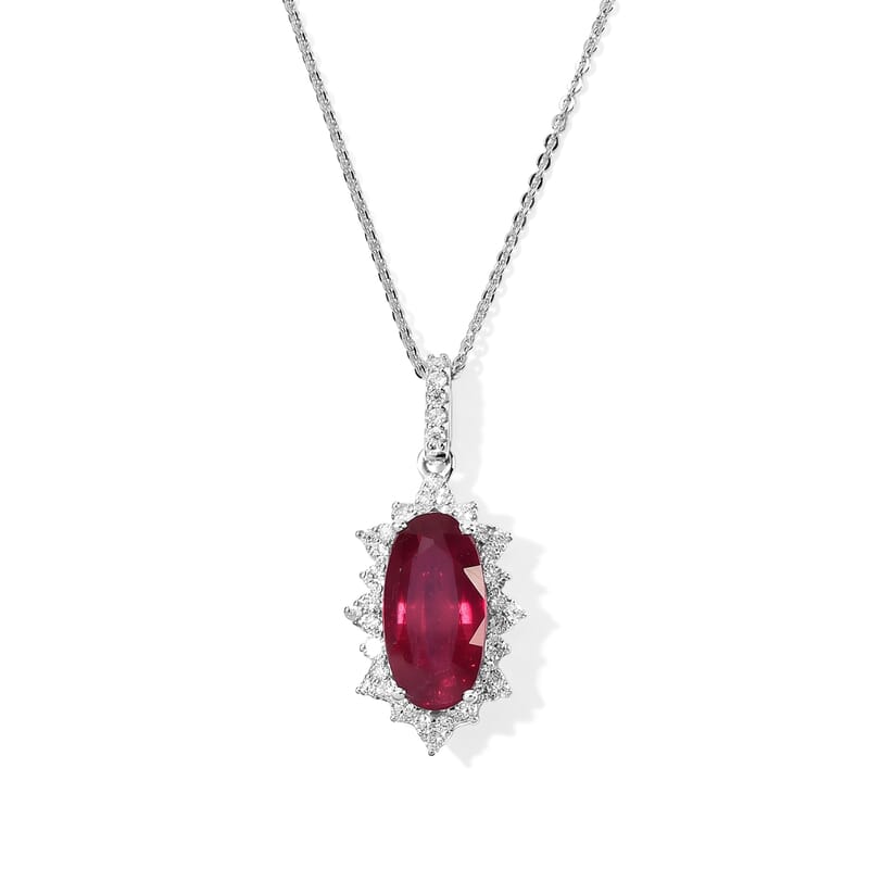Certified & Appraised D'Joy Premium Niassa Ruby (FF) and Moissanite 5.40 ctw Pendant Necklace in Rhodium Over Sterling Silver 18 Inches