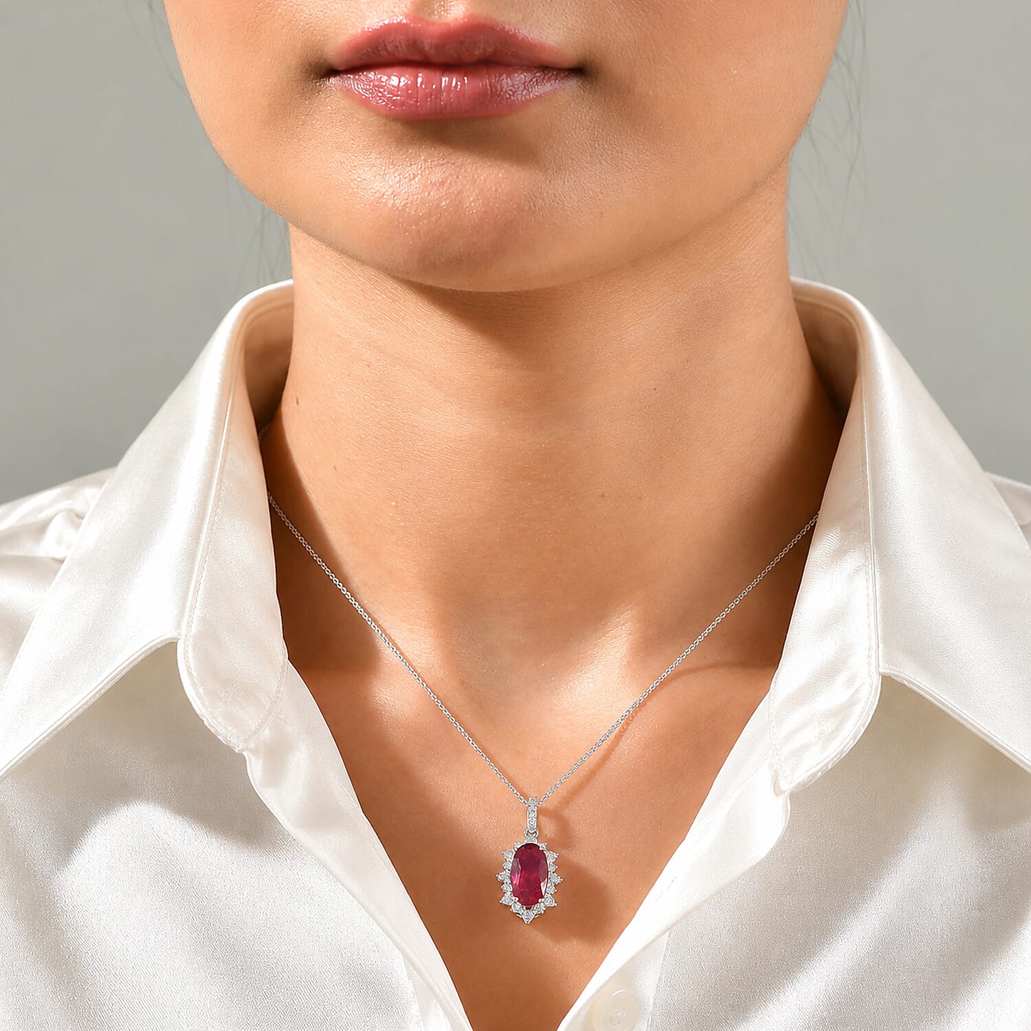 Certified & Appraised D'Joy Premium Niassa Ruby (FF) and Moissanite 5.40 ctw Pendant Necklace in Rhodium Over Sterling Silver 18 Inches