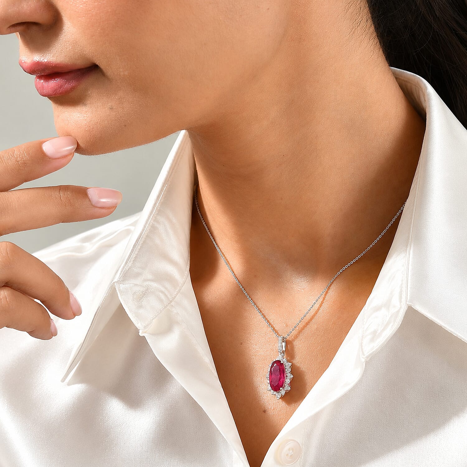 Certified & Appraised D'Joy Premium Niassa Ruby (FF) and Moissanite 5.40 ctw Pendant Necklace in Rhodium Over Sterling Silver 18 Inches