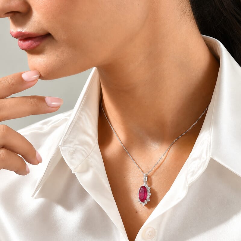 Certified & Appraised D'Joy Premium Niassa Ruby (FF) and Moissanite 5.40 ctw Pendant Necklace in Rhodium Over Sterling Silver 18 Inches