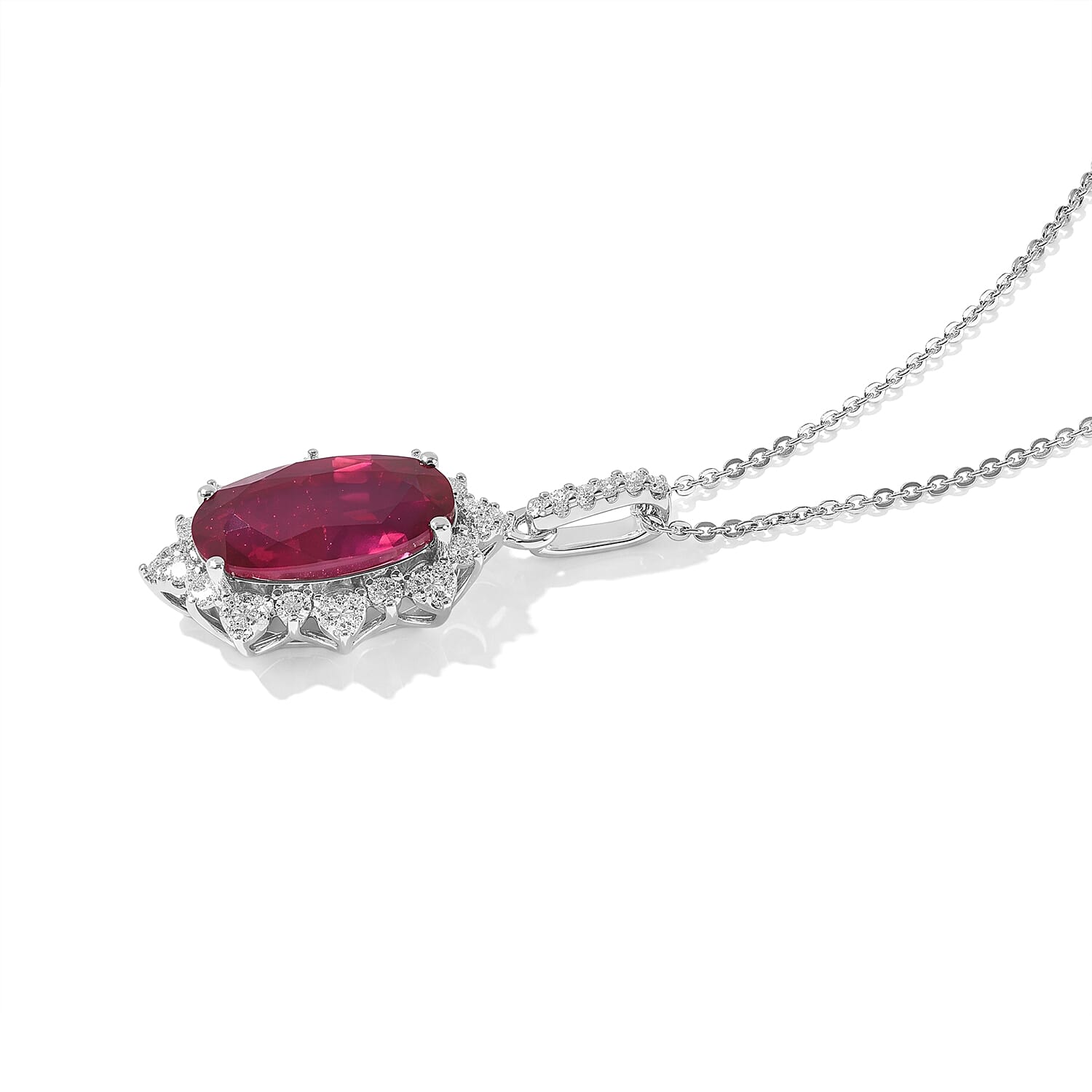 Certified & Appraised D'Joy Premium Niassa Ruby (FF) and Moissanite 5.40 ctw Pendant Necklace in Rhodium Over Sterling Silver 18 Inches