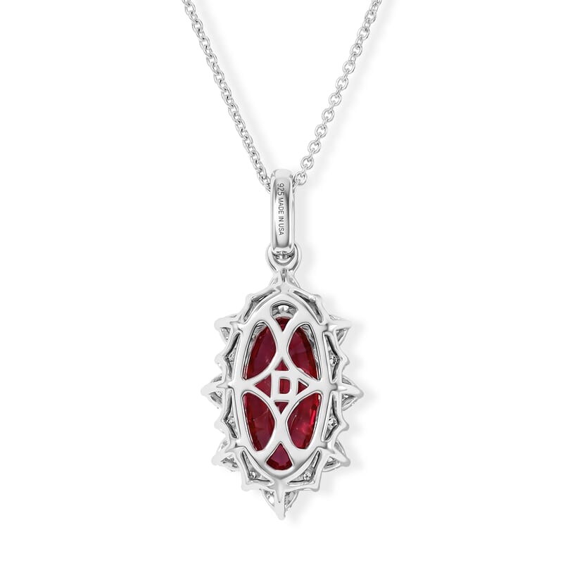 Certified & Appraised D'Joy Premium Niassa Ruby (FF) and Moissanite 5.40 ctw Pendant Necklace in Rhodium Over Sterling Silver 18 Inches