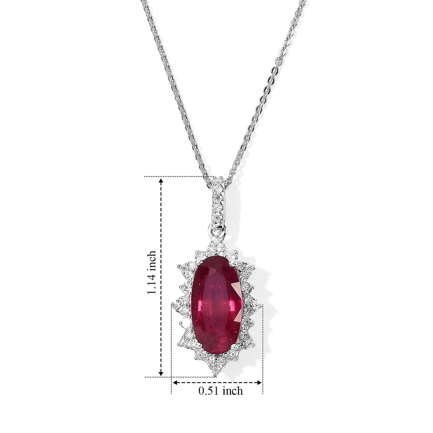 Certified & Appraised D'Joy Premium Niassa Ruby (FF) and Moissanite 5.40 ctw Pendant Necklace in Rhodium Over Sterling Silver 18 Inches