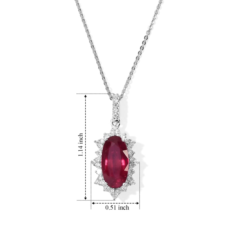 Certified & Appraised D'Joy Premium Niassa Ruby (FF) and Moissanite 5.40 ctw Pendant Necklace in Rhodium Over Sterling Silver 18 Inches