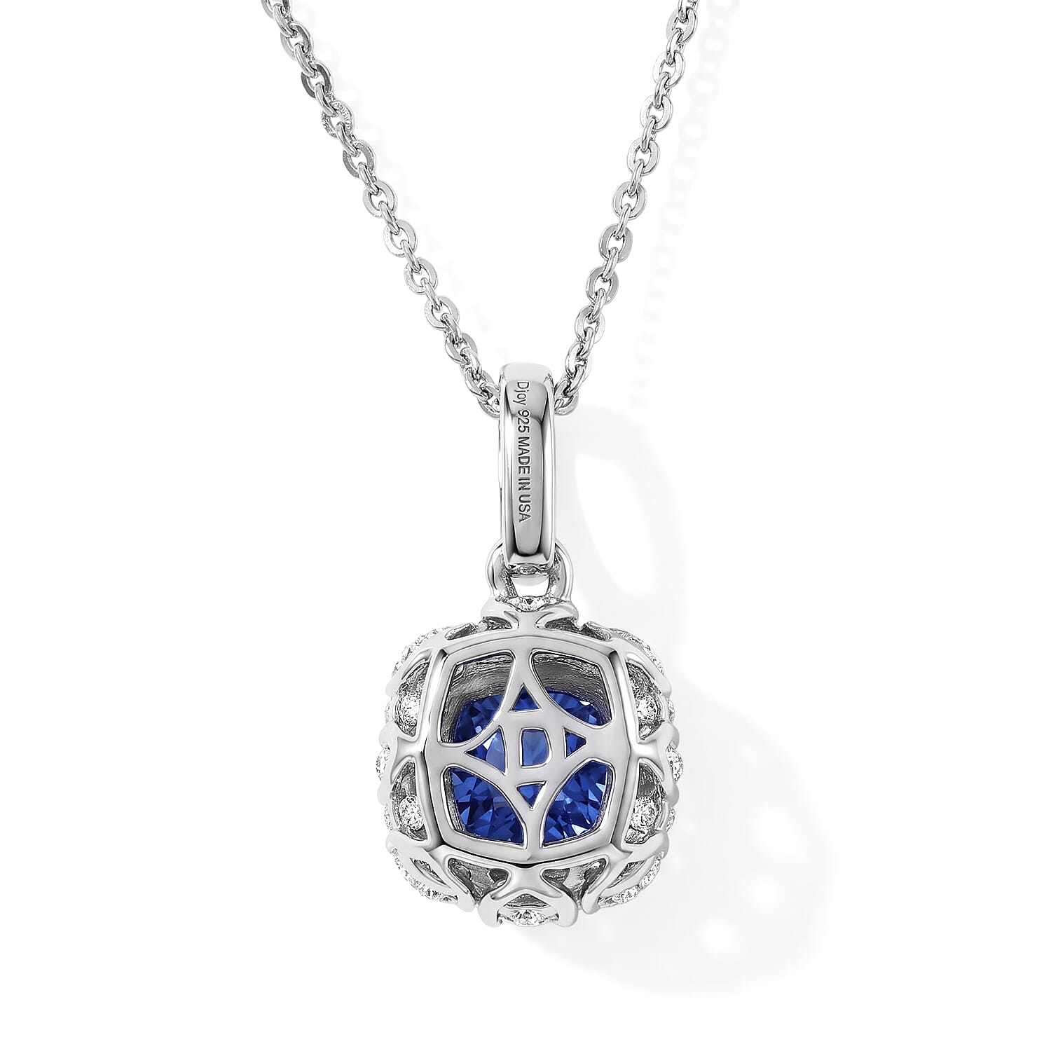 Certified & Appraised D'Joy Premium Tanzanite and Moissanite 1.85 ctw Pendant Necklace in Rhodium Over Sterling Silver 18 Inches