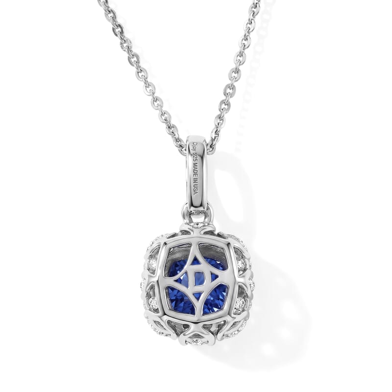 Certified & Appraised D'Joy Premium Tanzanite and Moissanite 1.85 ctw Pendant Necklace in Rhodium Over Sterling Silver 18 Inches