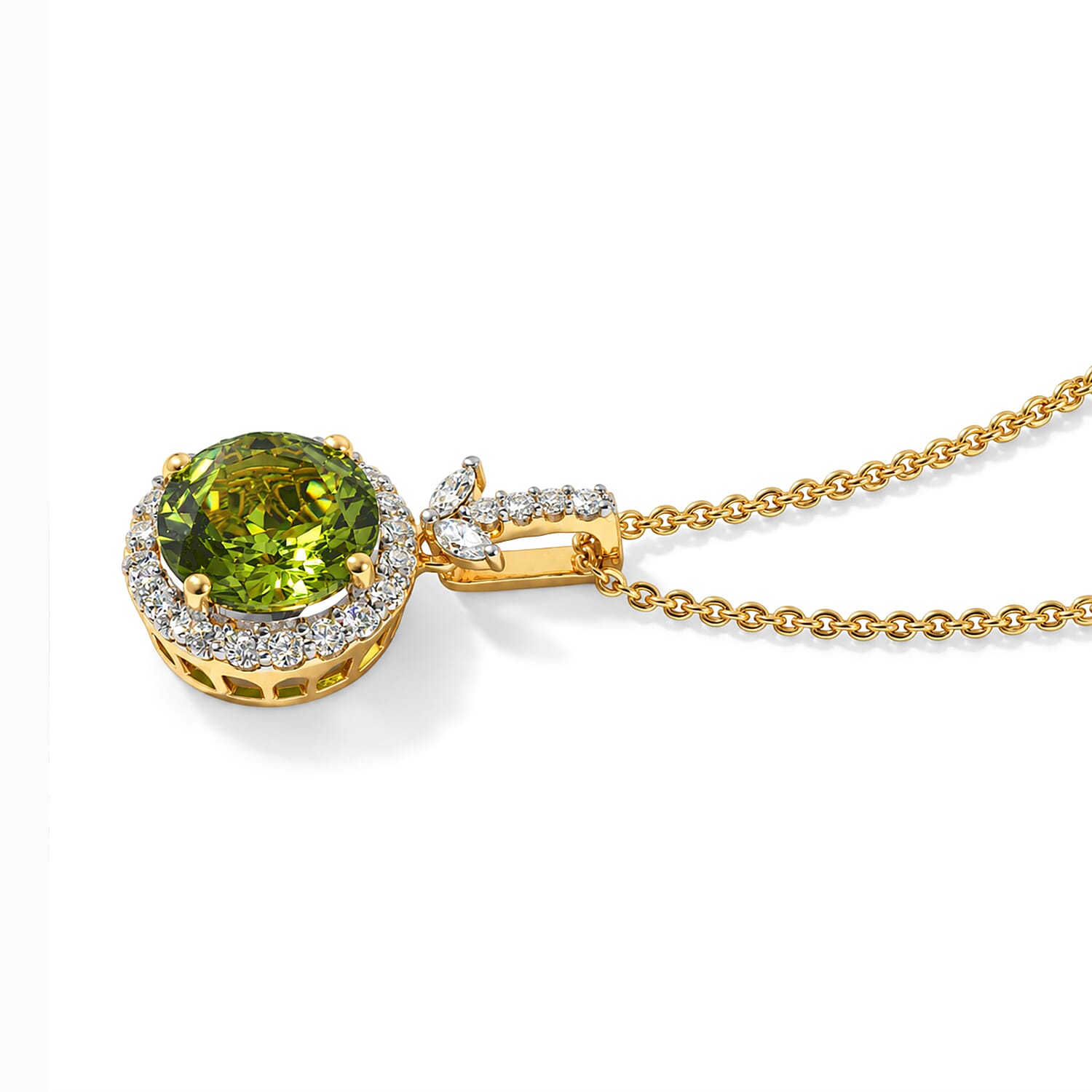 Certified and Appraised D'Joy Premium Hebei Peridot and Moissanite 2.80 ctw Pendant Necklace (18 Inches) in 18K Vermeil Yellow Gold Over Sterling Silver