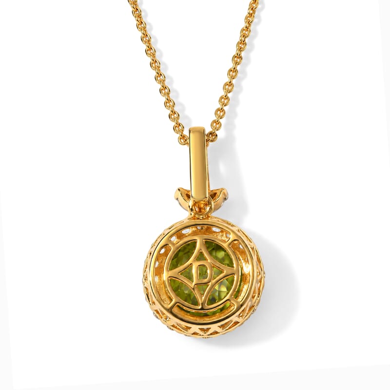 Certified and Appraised D'Joy Premium Hebei Peridot and Moissanite 2.80 ctw Pendant Necklace (18 Inches) in 18K Vermeil Yellow Gold Over Sterling Silver