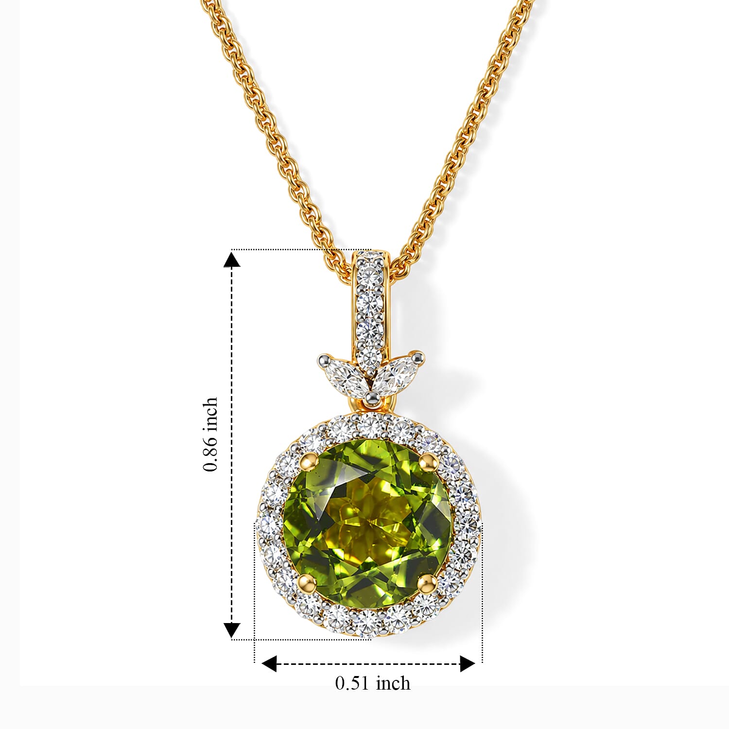Certified and Appraised D'Joy Premium Hebei Peridot and Moissanite 2.80 ctw Pendant Necklace (18 Inches) in 18K Vermeil Yellow Gold Over Sterling Silver