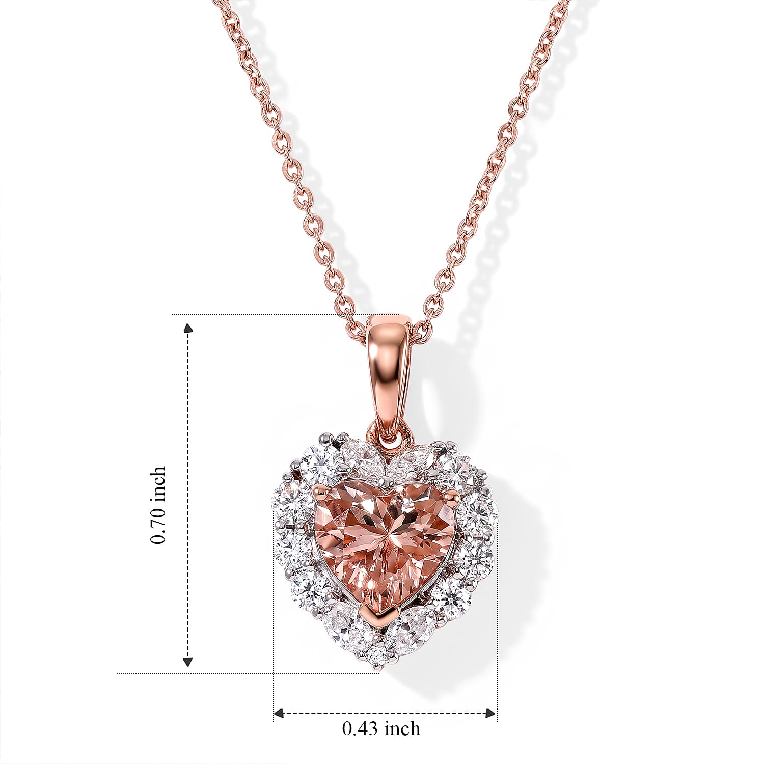 Certified & Appraised D'Joy Premium Marropino Morganite and Moissanite 1.70 ctw Heart Pendant Necklace in 18K Vermeil Rose Gold Over Sterling Silver 18 Inches