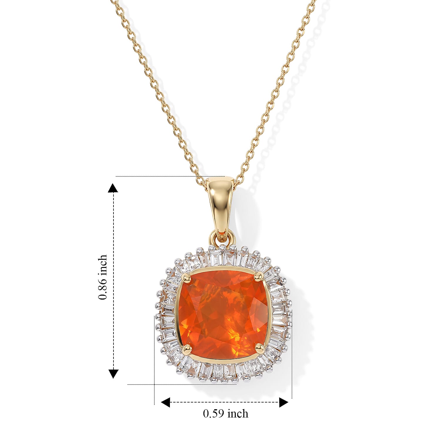 AAA Crimson Fire Opal, Luxuriant Lab Grown Diamond VS 2.25 ctw Scarlet Sunburst Pendant Necklace in 10K Yellow Gold 20 Inches