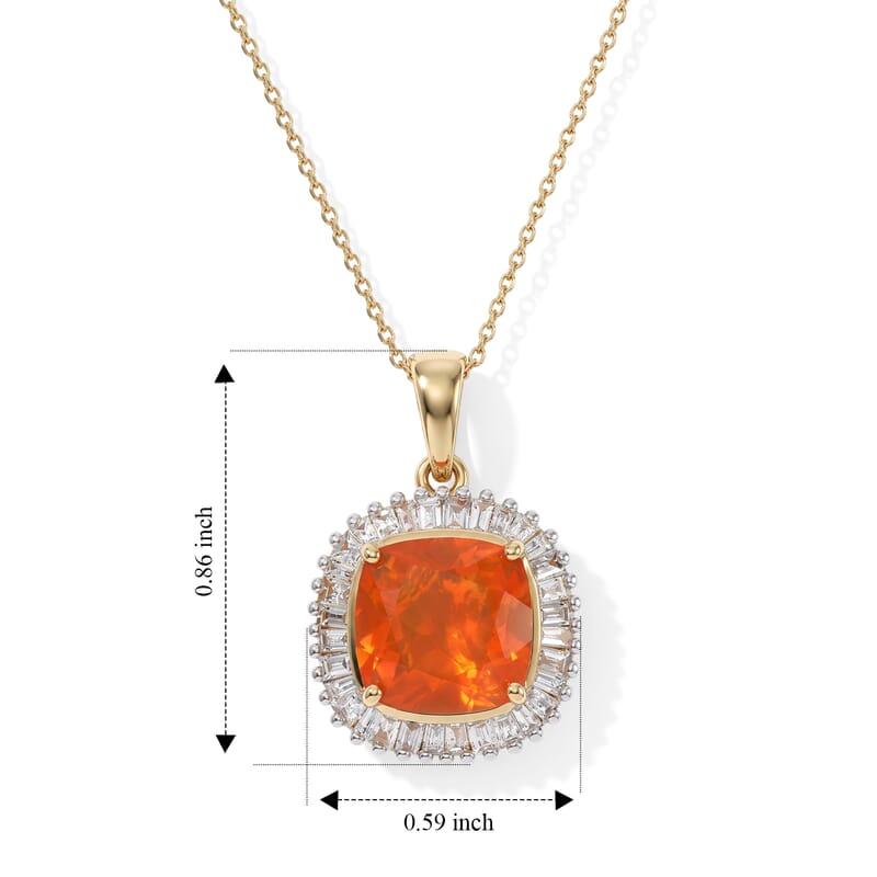 AAA Crimson Fire Opal, Luxuriant Lab Grown Diamond VS 2.25 ctw Scarlet Sunburst Pendant Necklace in 10K Yellow Gold 20 Inches