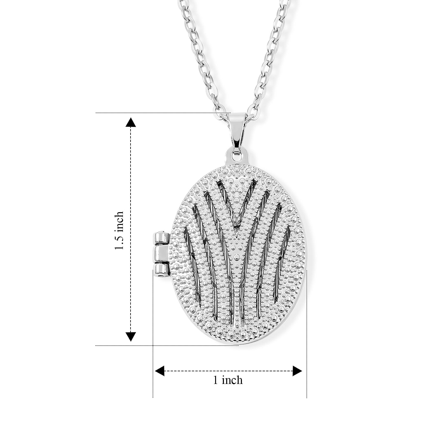 Oval Stipple Design Locket Pendant Necklace (18 Inches) in Silvertone