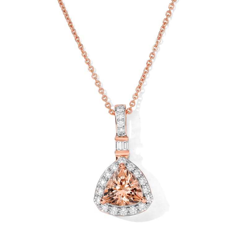 Certified & Appraised D'Joy Premium Marropino Morganite and Moissanite 1.40 ctw Pendant Necklace in 18K Vermeil Rose Gold Over Sterling Silver 20 Inches