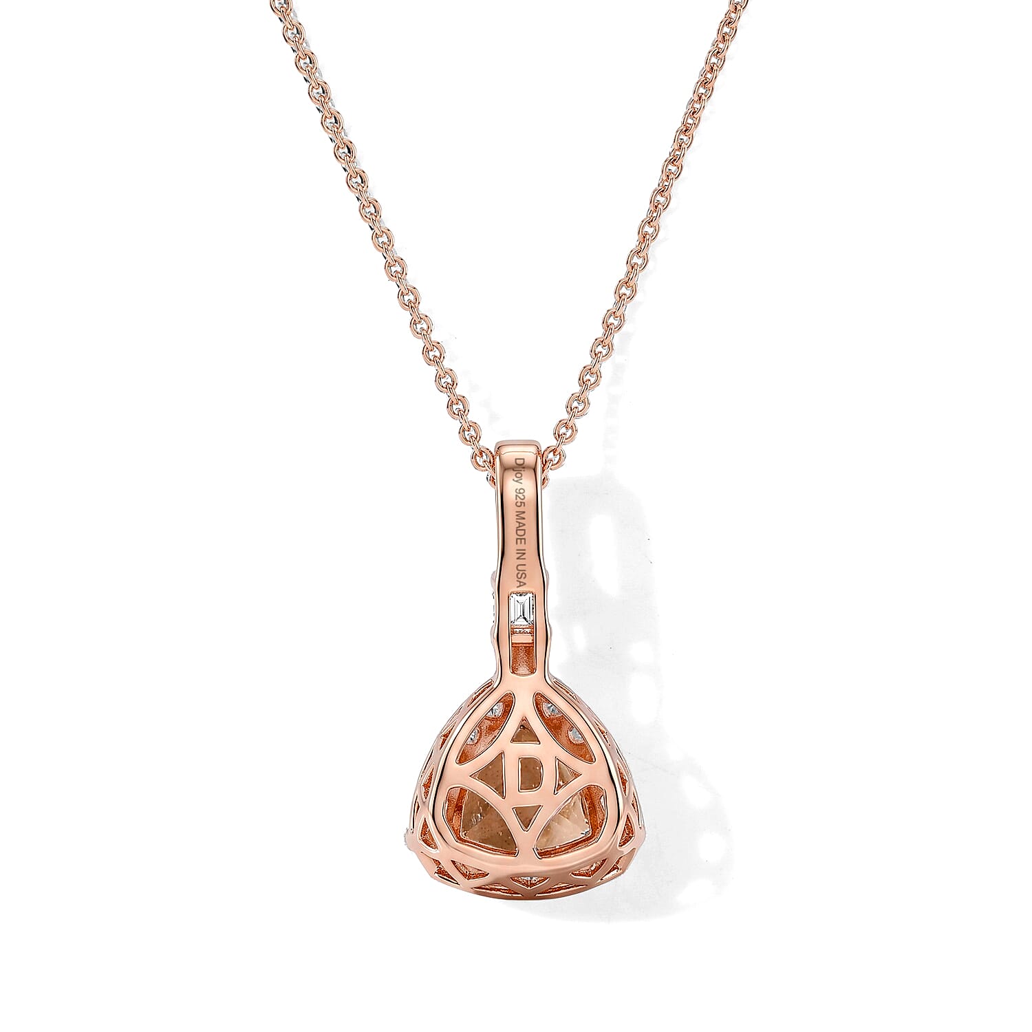 Certified & Appraised D'Joy Premium Marropino Morganite and Moissanite 1.40 ctw Pendant Necklace in 18K Vermeil Rose Gold Over Sterling Silver 20 Inches