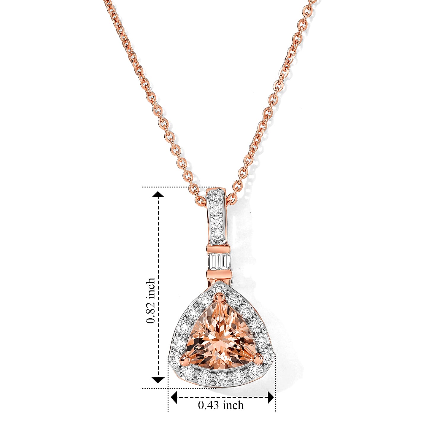 Certified & Appraised D'Joy Premium Marropino Morganite and Moissanite 1.40 ctw Pendant Necklace in 18K Vermeil Rose Gold Over Sterling Silver 20 Inches