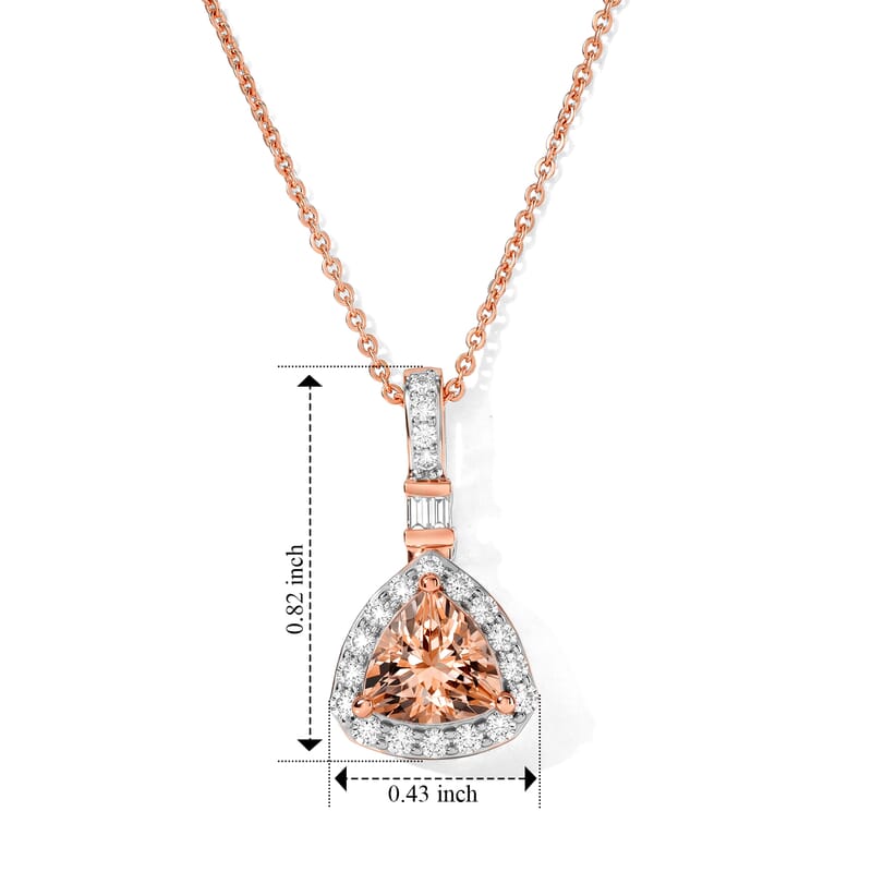 Certified & Appraised D'Joy Premium Marropino Morganite and Moissanite 1.40 ctw Pendant Necklace in 18K Vermeil Rose Gold Over Sterling Silver 20 Inches