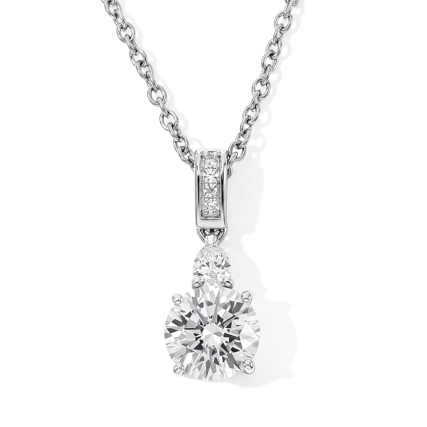 Doorbuster D'Joy Moissanite 3.50 ctw Ring (Size 8) and Pendant in Platinum Over Sterling Silver with Stainless Steel Necklace 20 Inches