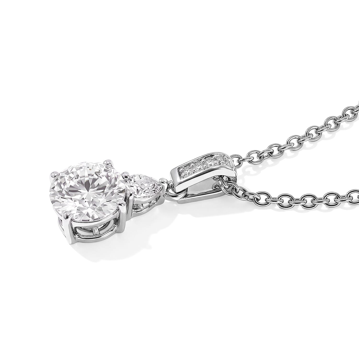 Doorbuster D'Joy Moissanite 3.50 ctw Ring (Size 8) and Pendant in Platinum Over Sterling Silver with Stainless Steel Necklace 20 Inches