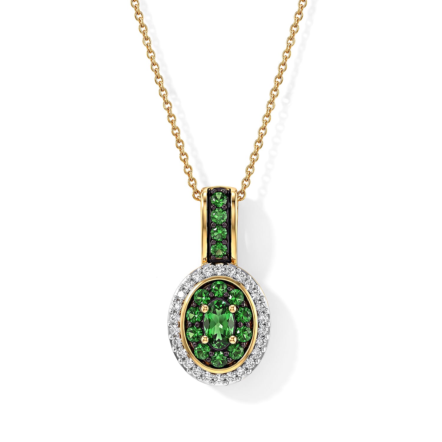 D'Joy Premium Tsavorite Garnet and Moissanite 0.70 ctw Pendant Necklace in 18K Vermeil Yellow Gold Over Sterling Silver 20 Inches