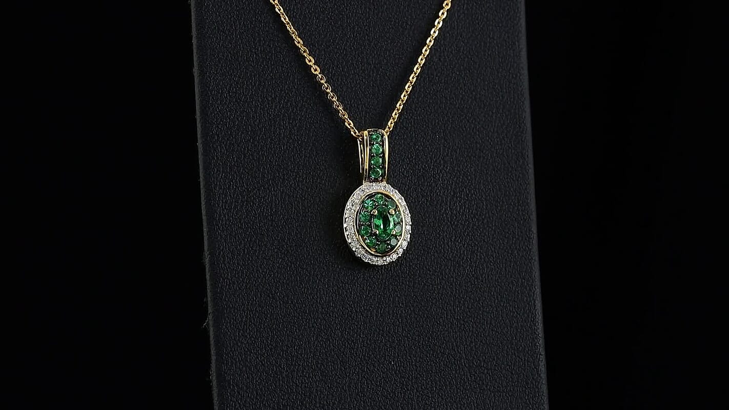 D''Joy Premium Tsavorite Garnet, Moissanite Pendant Necklace (20 Inches) in 18K Vermeil YG Over Sterling Silver 0.70 ctw
