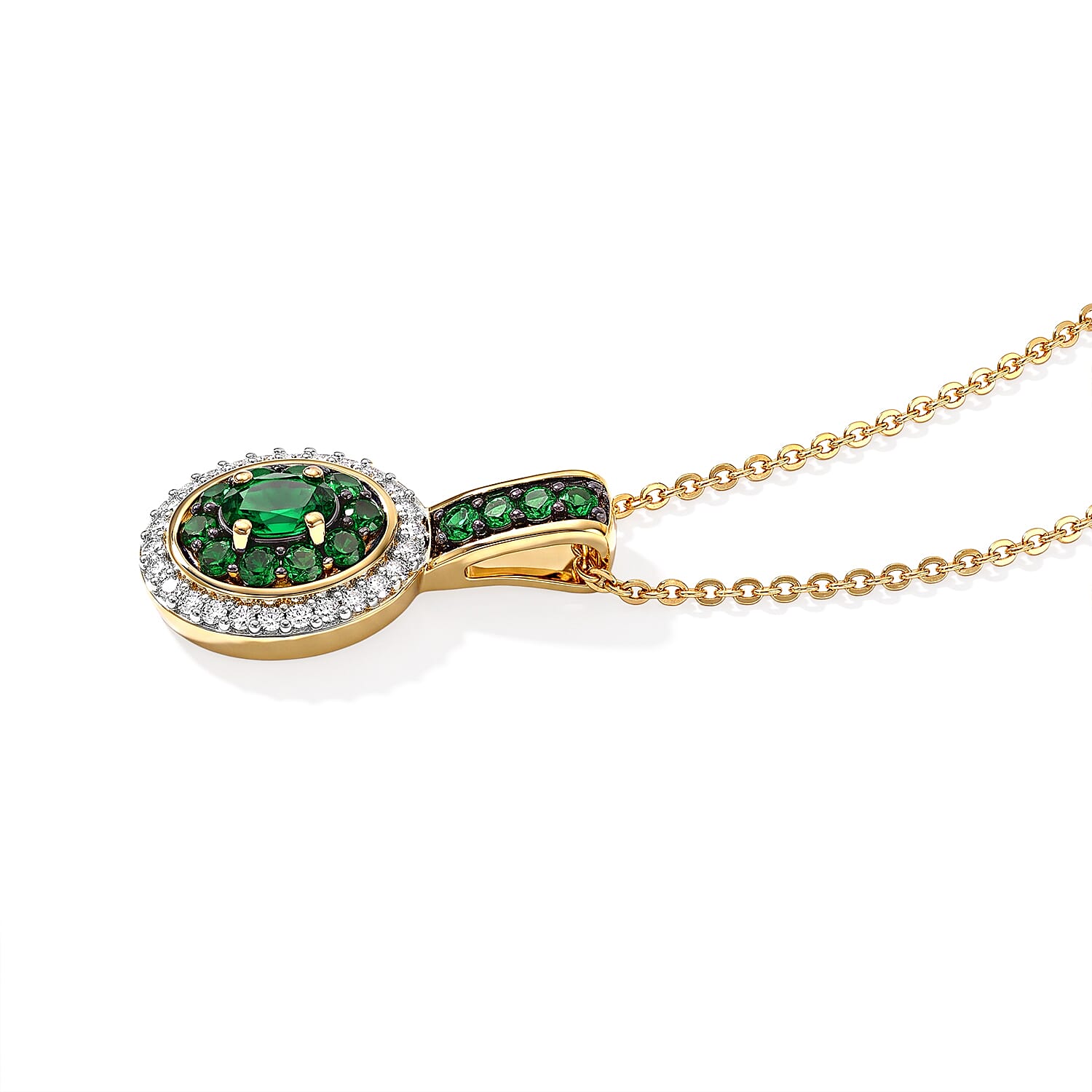 D'Joy Premium Tsavorite Garnet and Moissanite 0.70 ctw Pendant Necklace in 18K Vermeil Yellow Gold Over Sterling Silver 20 Inches