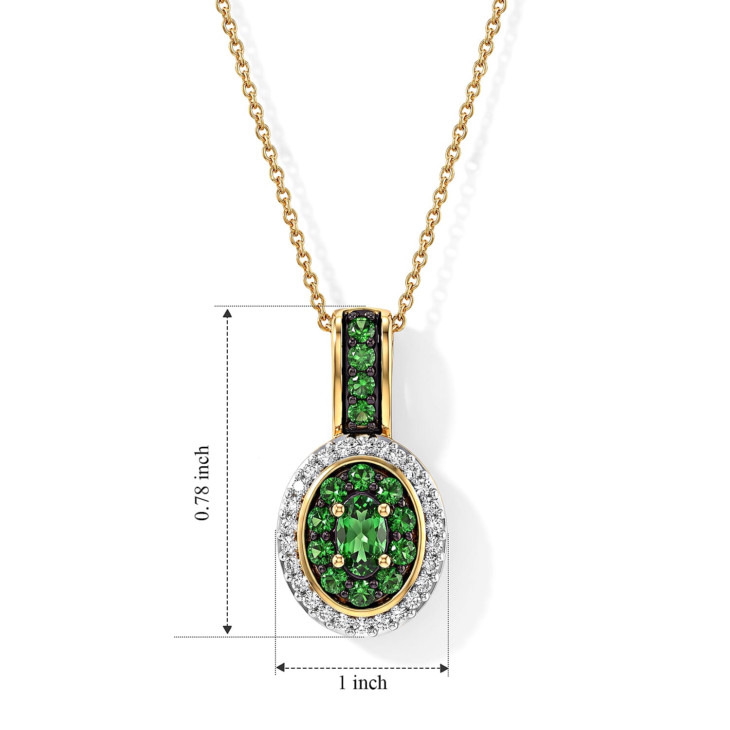 D'Joy Premium Tsavorite Garnet and Moissanite 0.70 ctw Pendant Necklace in 18K Vermeil Yellow Gold Over Sterling Silver 20 Inches